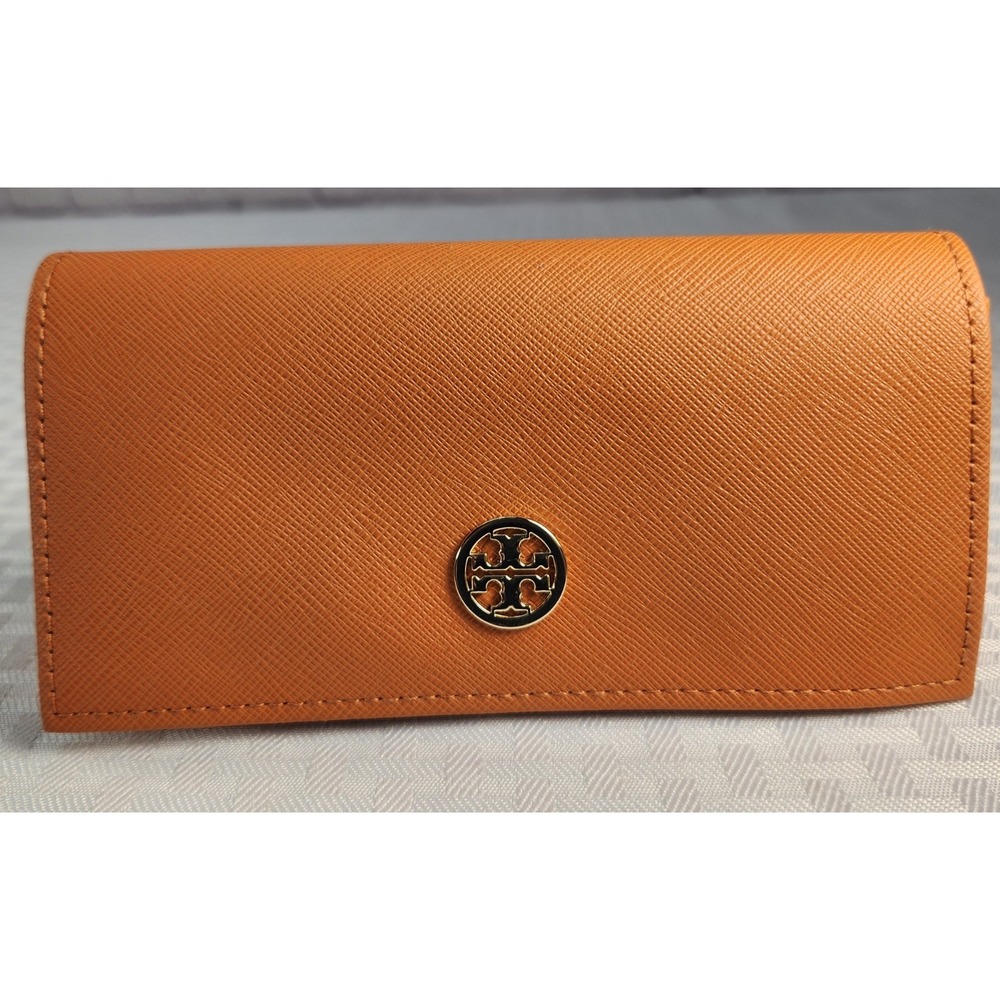 Tory Burch Sunglasses Eyeglasses Case Gold Tone Logo Saffiano Leather